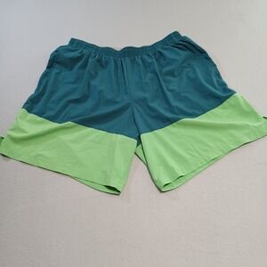 Champion C9 Mens XL Running Shorts Teal Lime Green Colorblock Zipper Pocket 7in